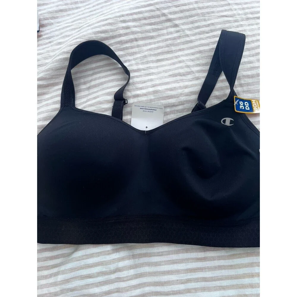 Champion Black  Sports Bra Women's Size 36DD new 2014 high neck support wire